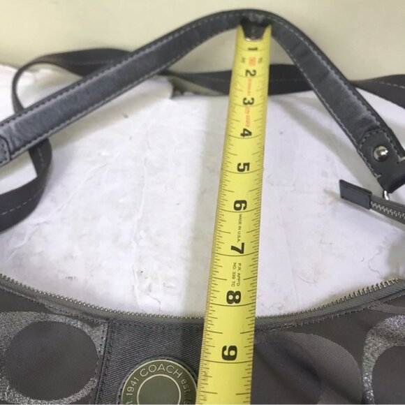 COACH Hobo Shoulder Crossbody Bag CC Silver Metallic Signature Leather Canvas - Picture 16 of 16